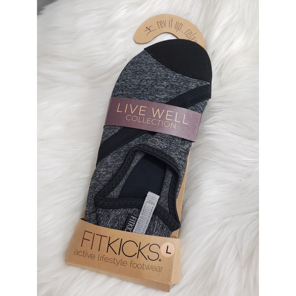 FitKicks Slip Into Comfort Yoga Women's Shoes Black Gray Size Large 8.5 To 9.5